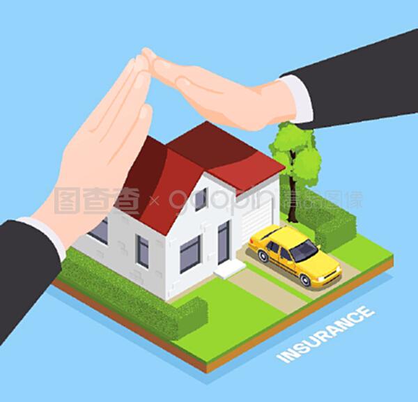 守護(hù)家園財(cái)富 保險(xiǎn)組合、私人住宅形象代理與可編輯矢量插圖的協(xié)同作用